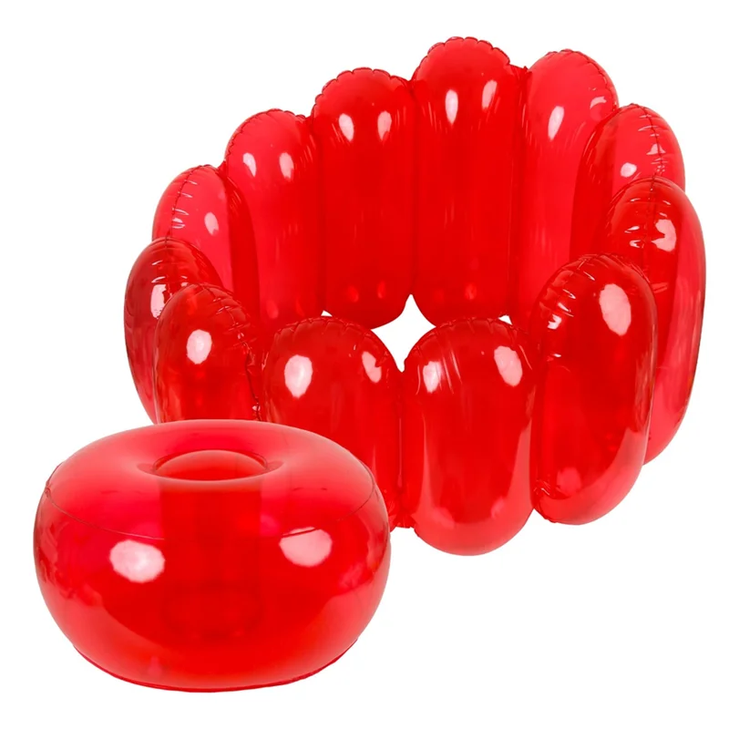 Canapé gonflable pouf rouge installé dans une chambre