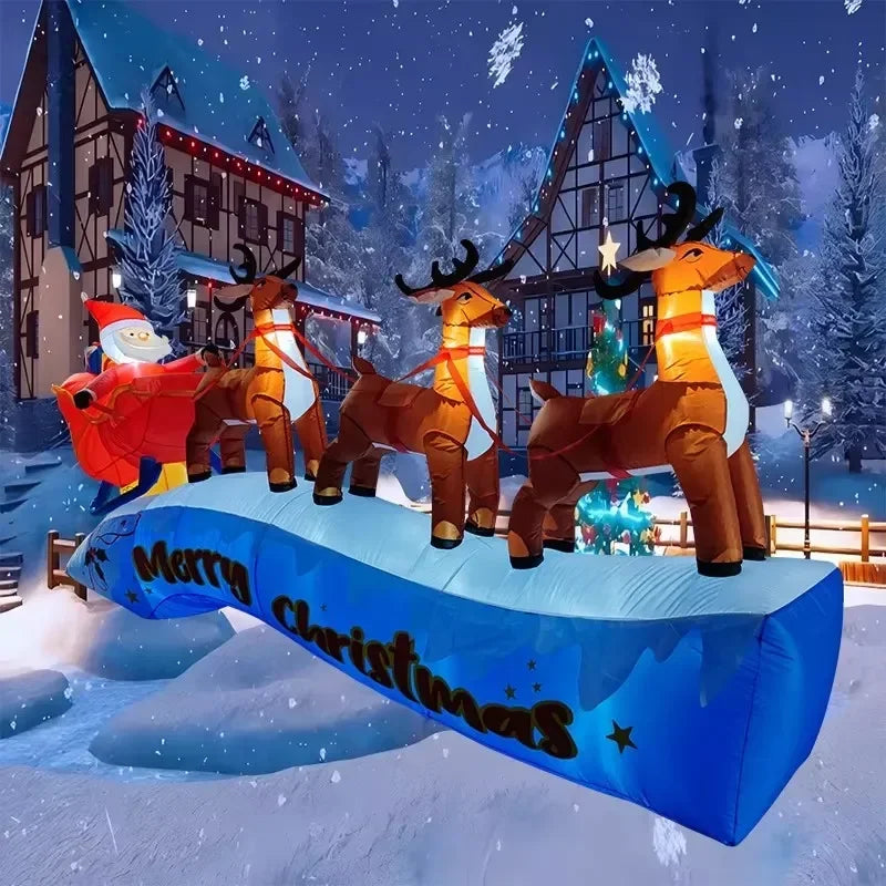 Décoration Noël gonflable traîneau du Père Noël avec cerf, LED intégrée, 3,6 m