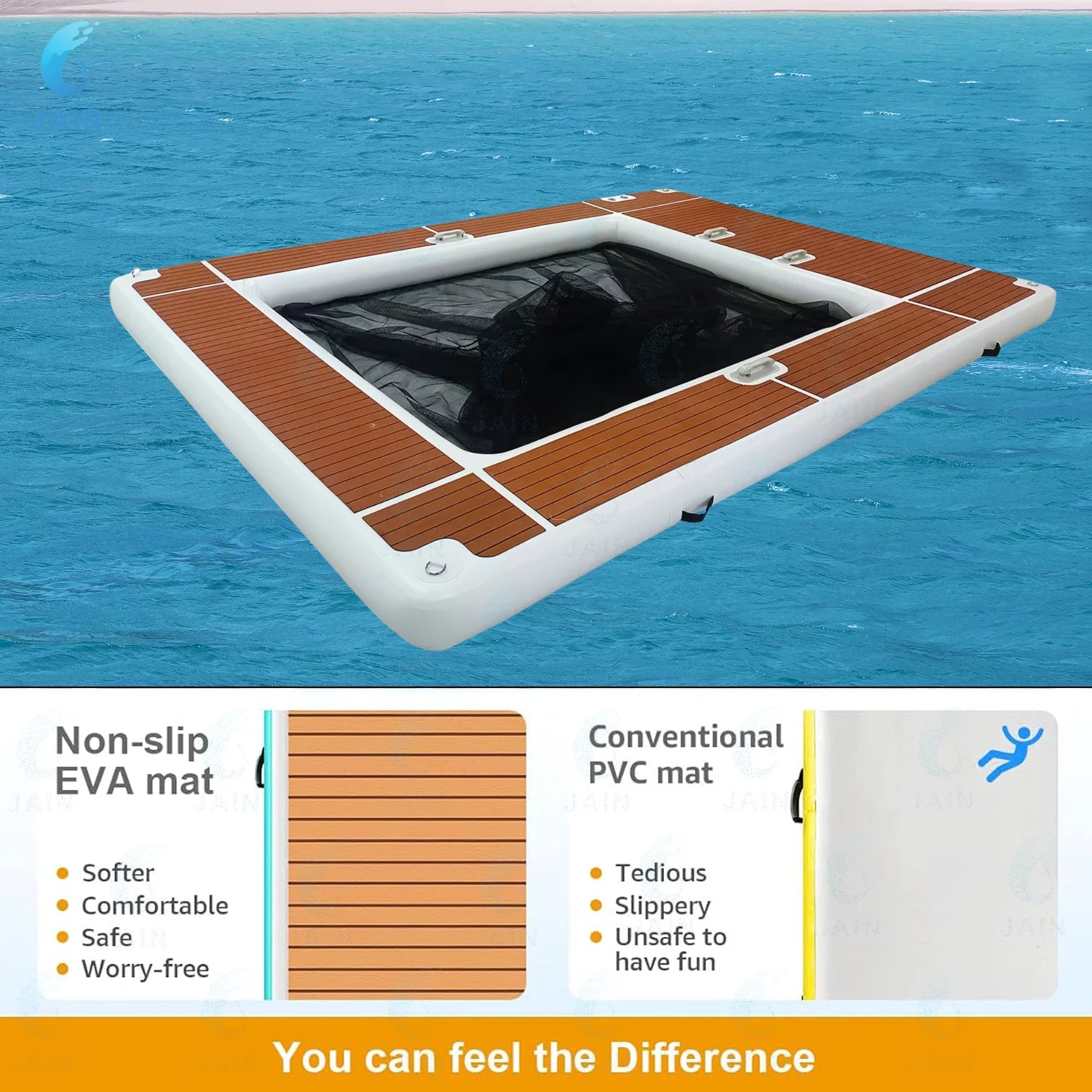 Plateforme flottante gonflable EVA près d'un yacht