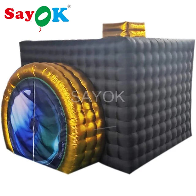 Cabine selfie gonflable noir et doré pour fête