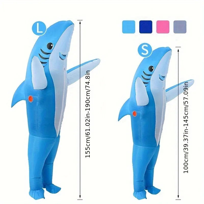 Costume gonflable requin rose pour adulte, vue de face