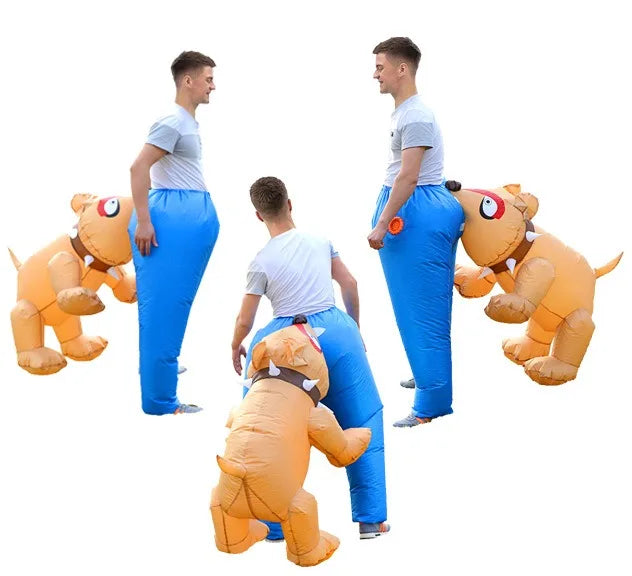 Costume gonflable chien Halloween présenté en extérieur