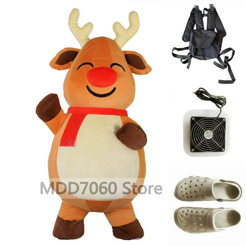 Costume gonflable mascotte animaux porté par un enfant accompagné