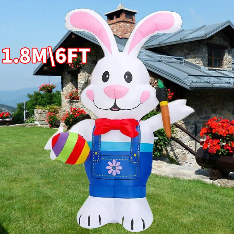 Décoration gonflable Pâques lapin et œuf 1,8 m vue de face