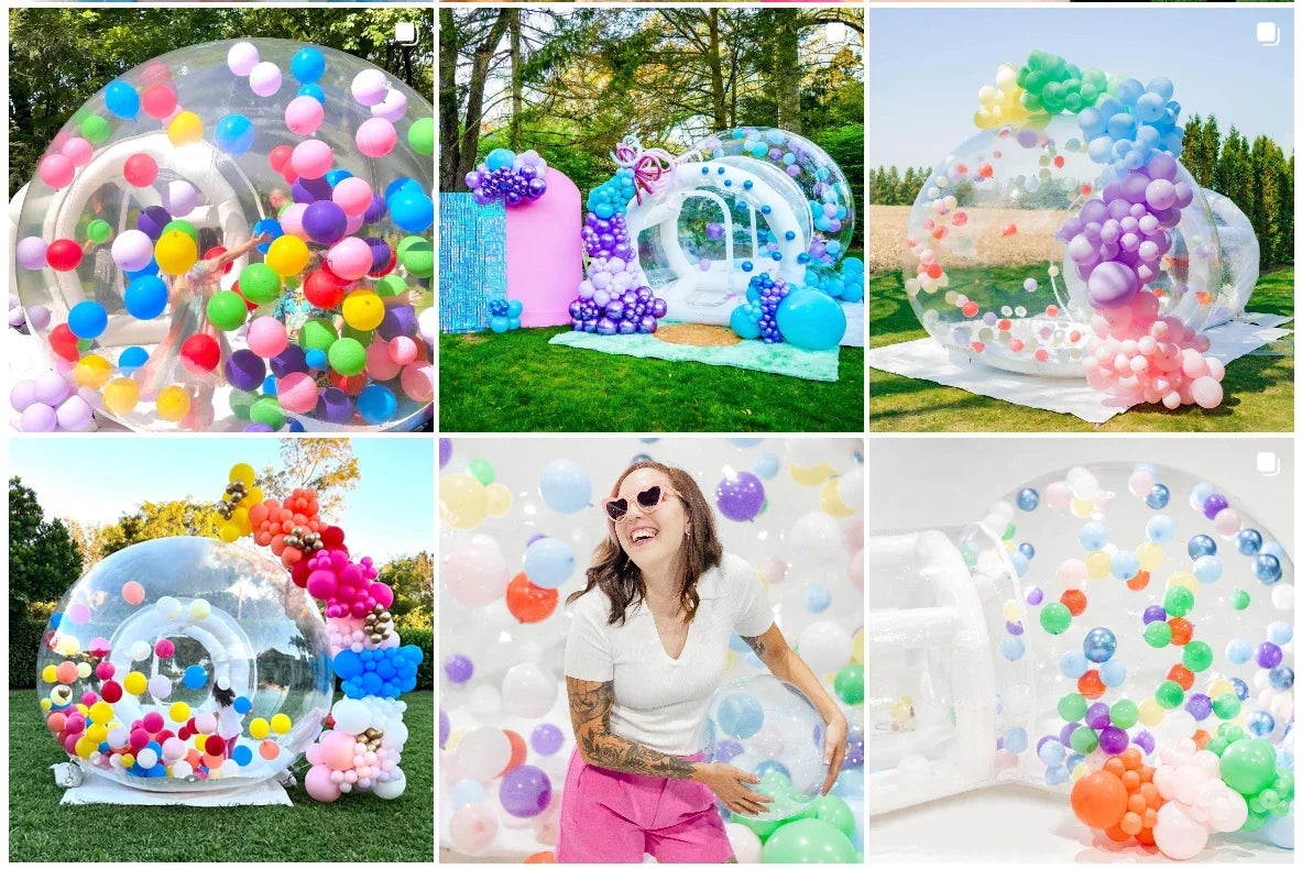 Bulle gonflable transparente installée pour une fête de jardin