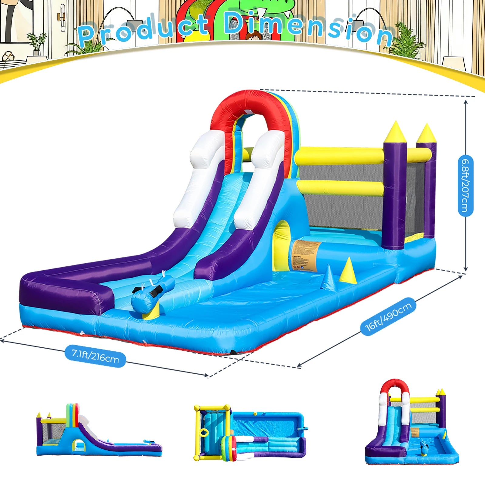 Vue d'ensemble du toboggan aquatique gonflable bassin pour enfants