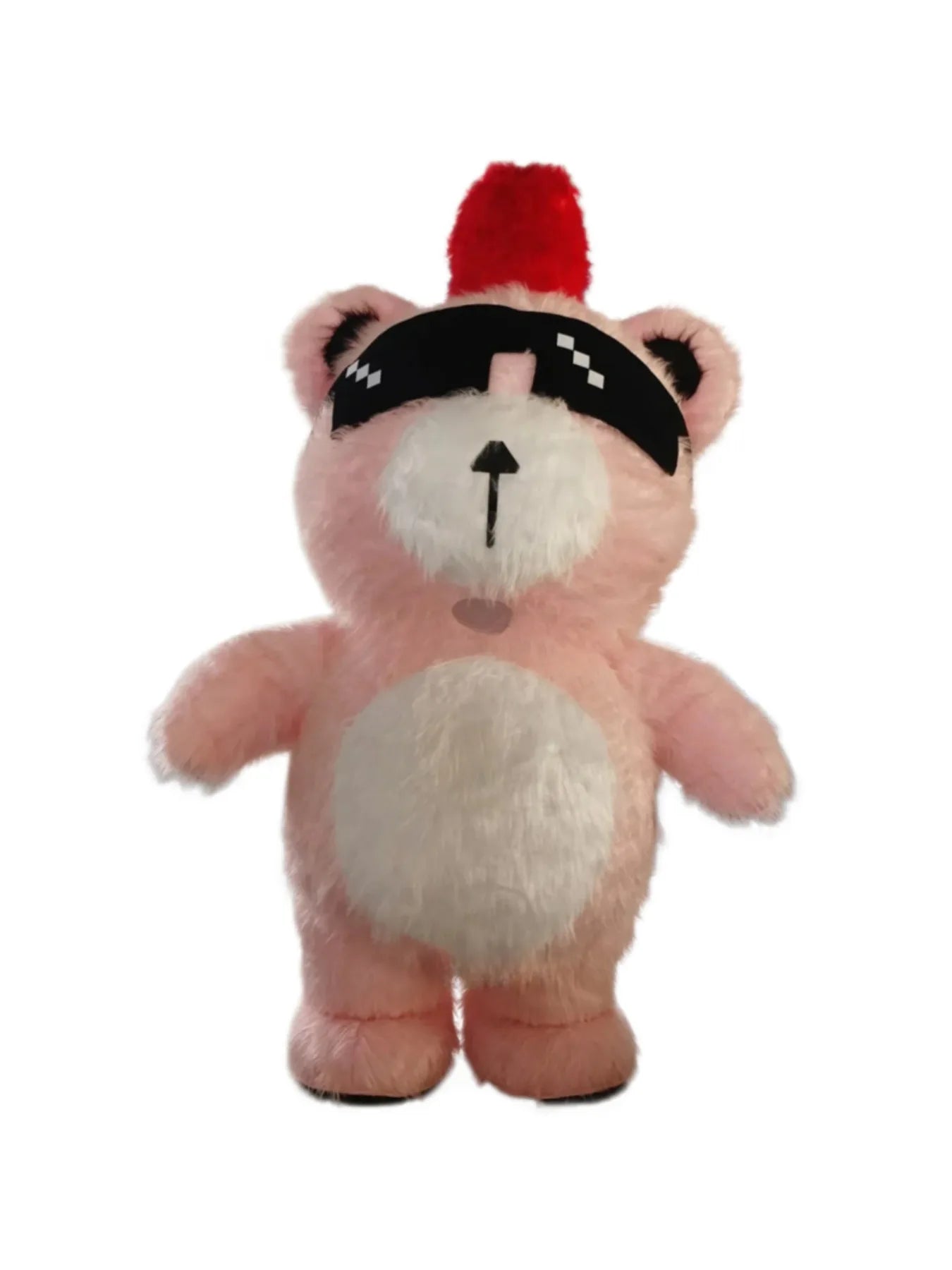 Costume gonflable ours rose à lunettes, détail des lunettes