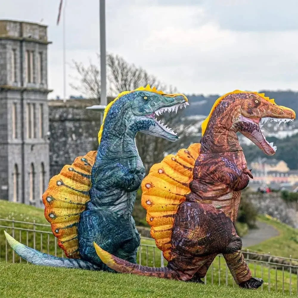 Costume gonflable spinosaurus vert adulte de face