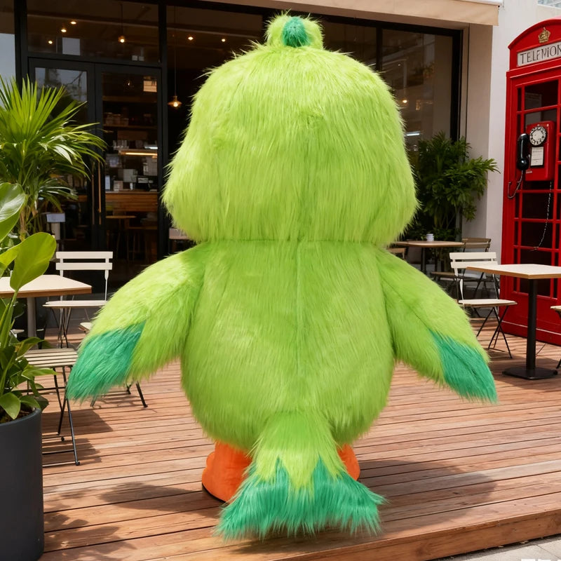 Costume gonflable oiseau vert, vue de profil