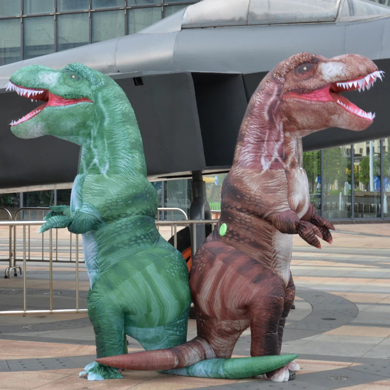 Costume gonflable T-Rex adulte brun vue de face