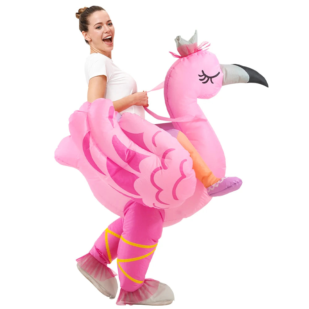 Costume gonflable flamant rose porté pour Halloween