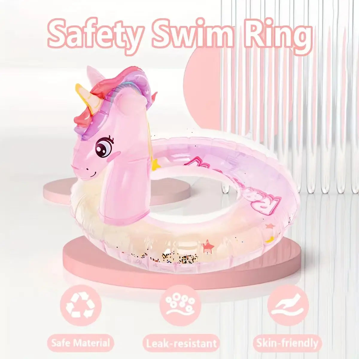 Bouée licorne en utilisation à la piscine