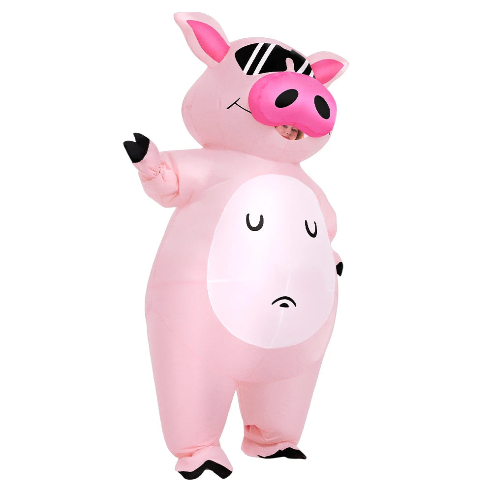 Costume cochon gonflable vue de face adulte