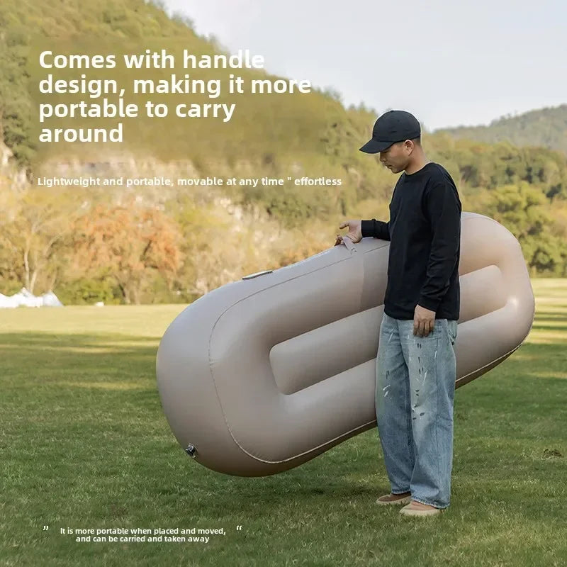 Matelas gonflable automatique kaki utilisé en extérieur