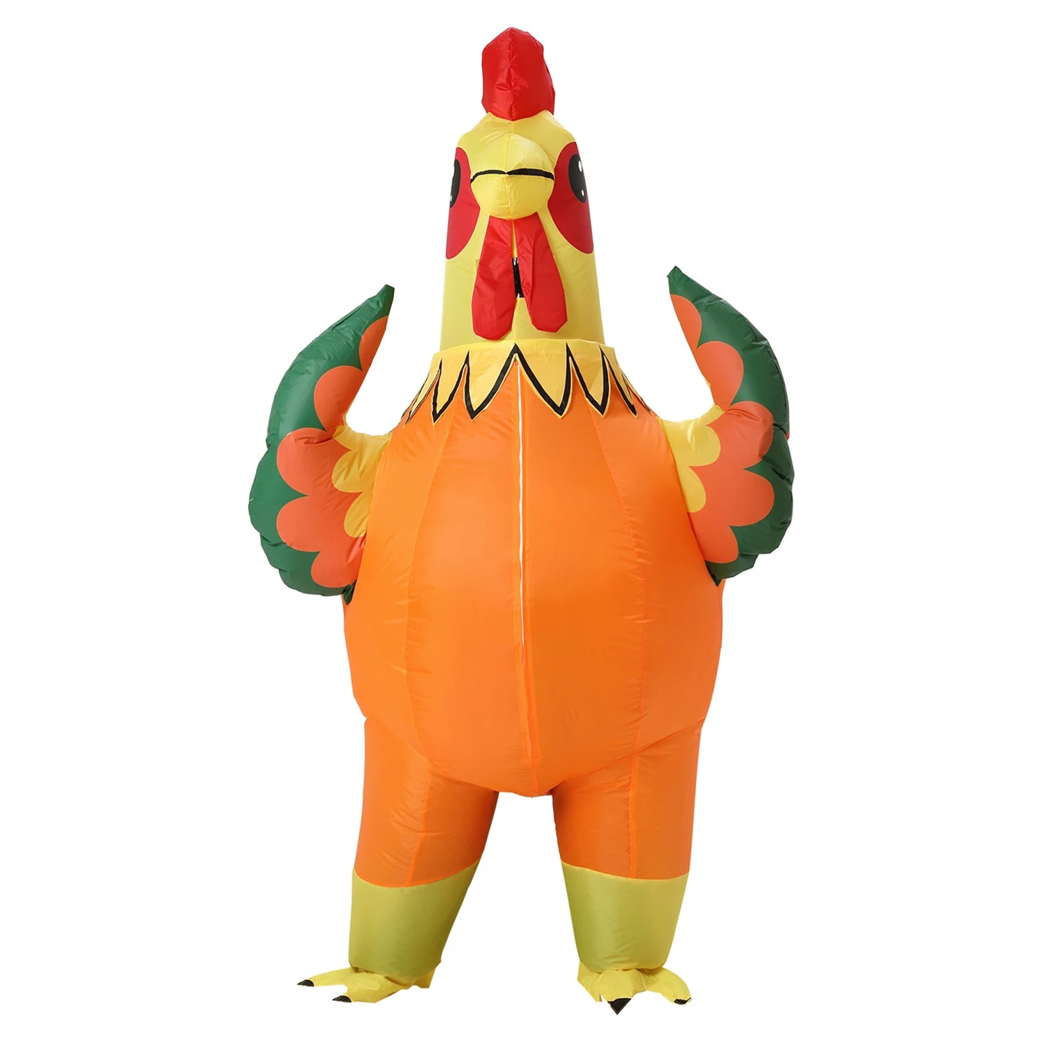 Costume gonflable grand coq orange adulte vue de face