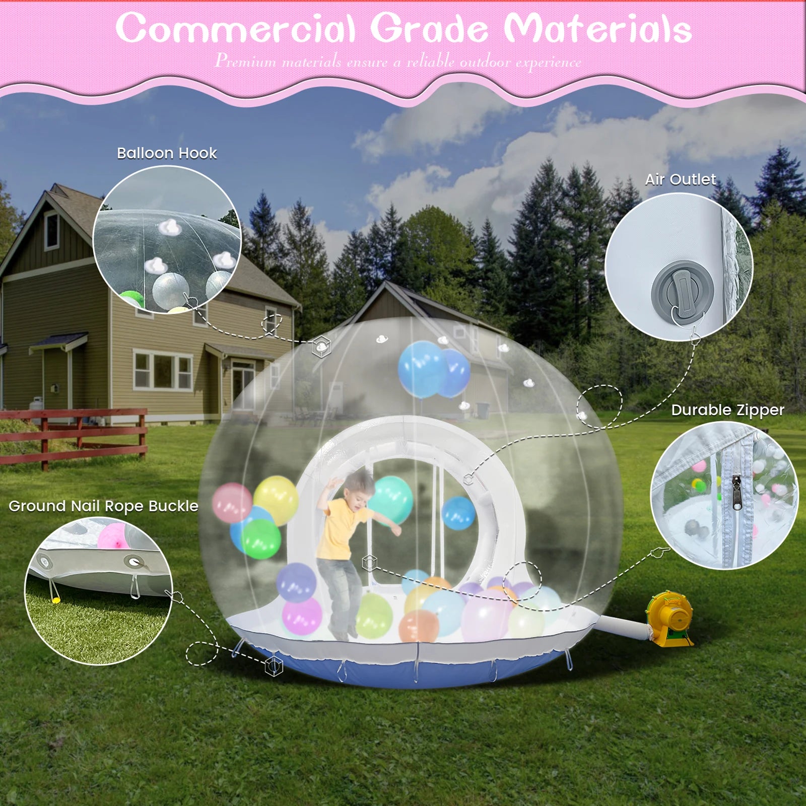 Enfants jouant dans la bulle gonflable transparente
