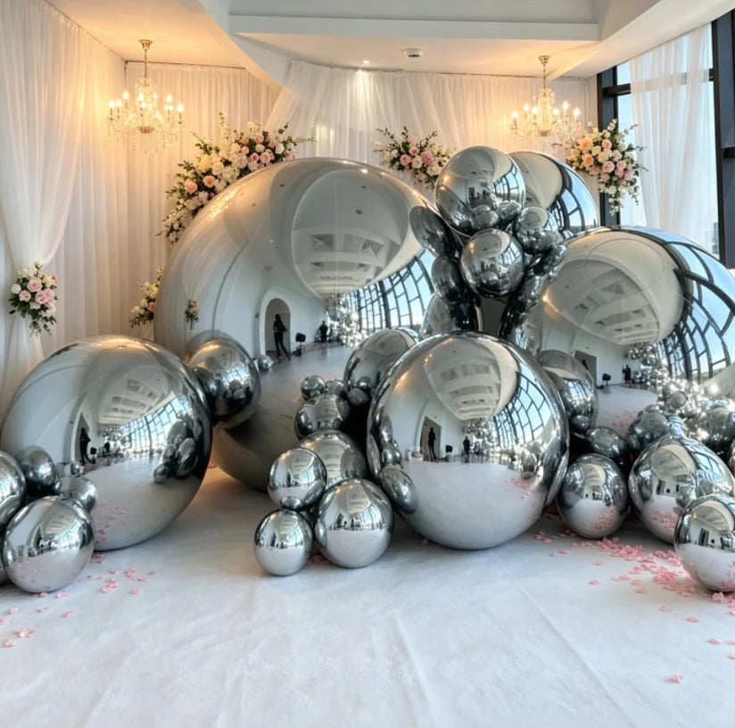 Boule miroir gonflable dorée pour décoration de fête