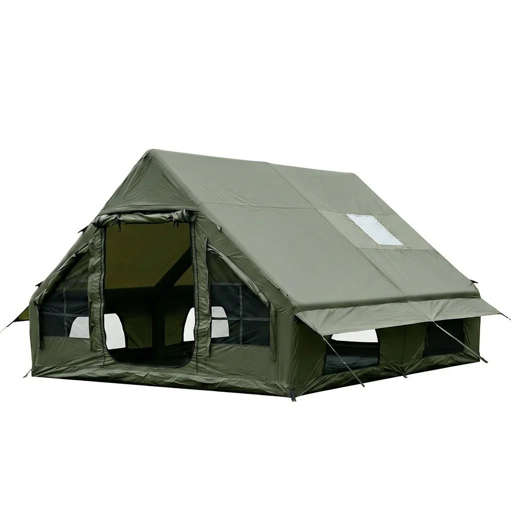 Tente gonflable grand espace installée en camping