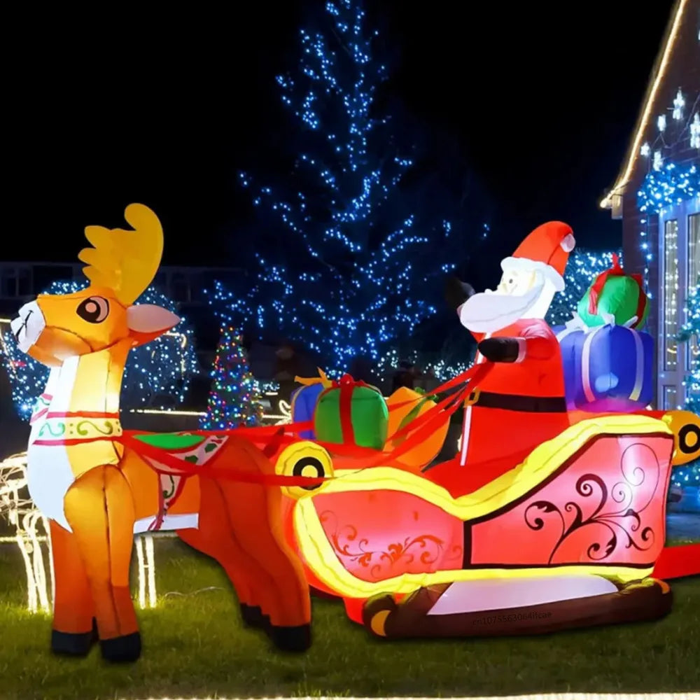 Décoration Noël gonflable renne et traîneau 2,1 m, vue de face