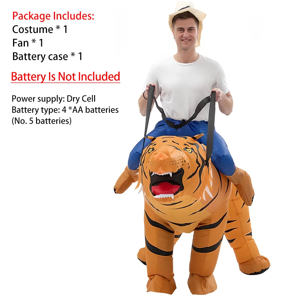 Costume gonflable tigre adulte vu de dos gonflé