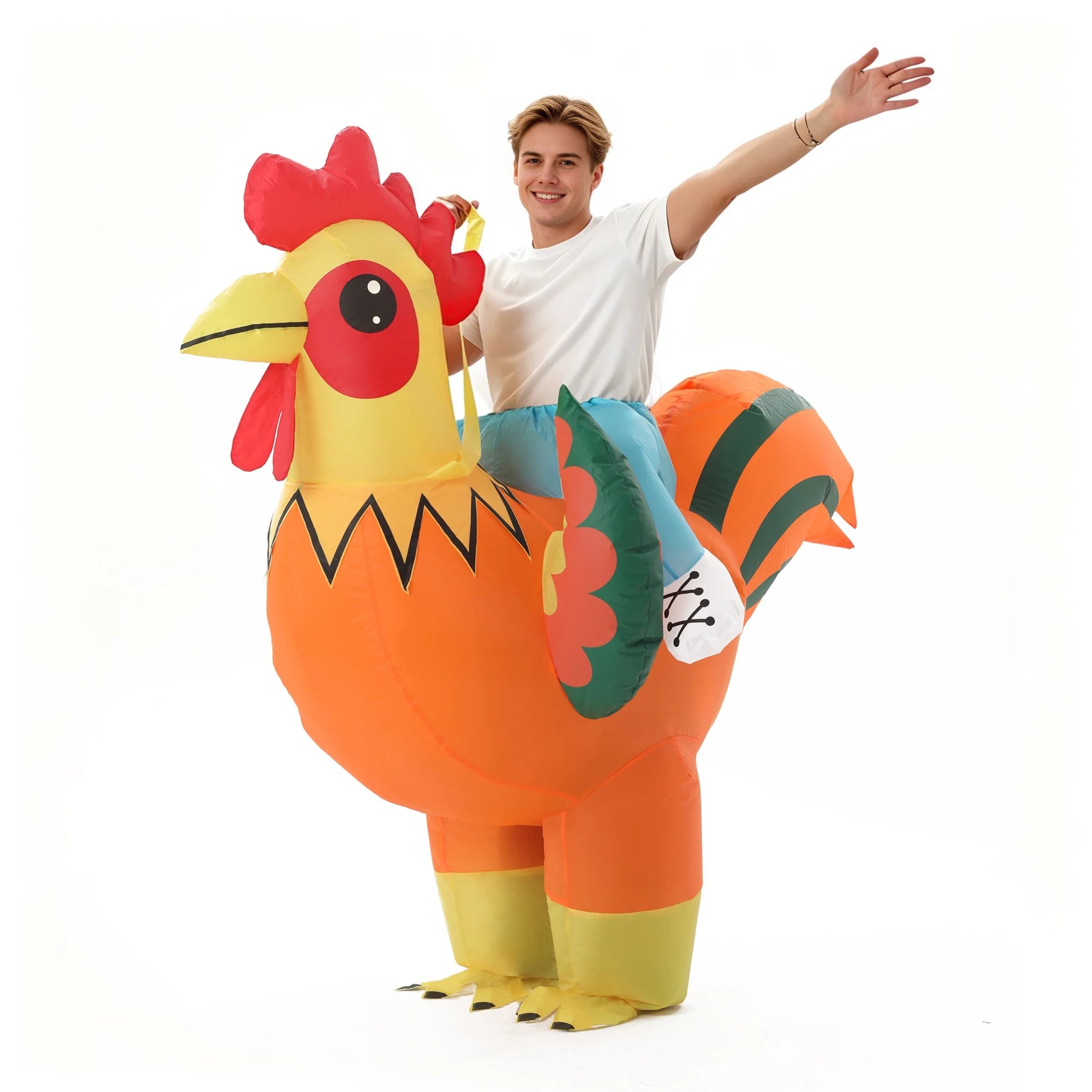 Costume gonflable coq adulte multicolore vue de face
