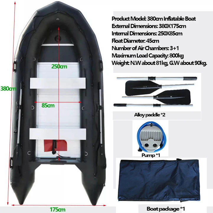 Bateau gonflable professionnel noir utilisé pour la pêche