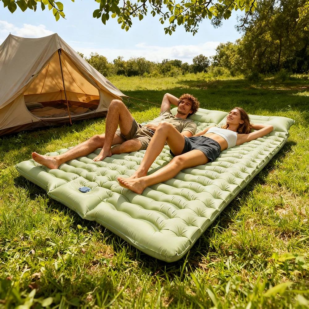 Matelas gonflable camping ultraléger pompe à pied vue