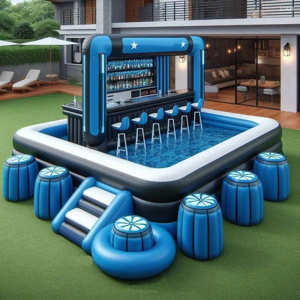 Bar gonflable piscine utilisé lors d'une fête