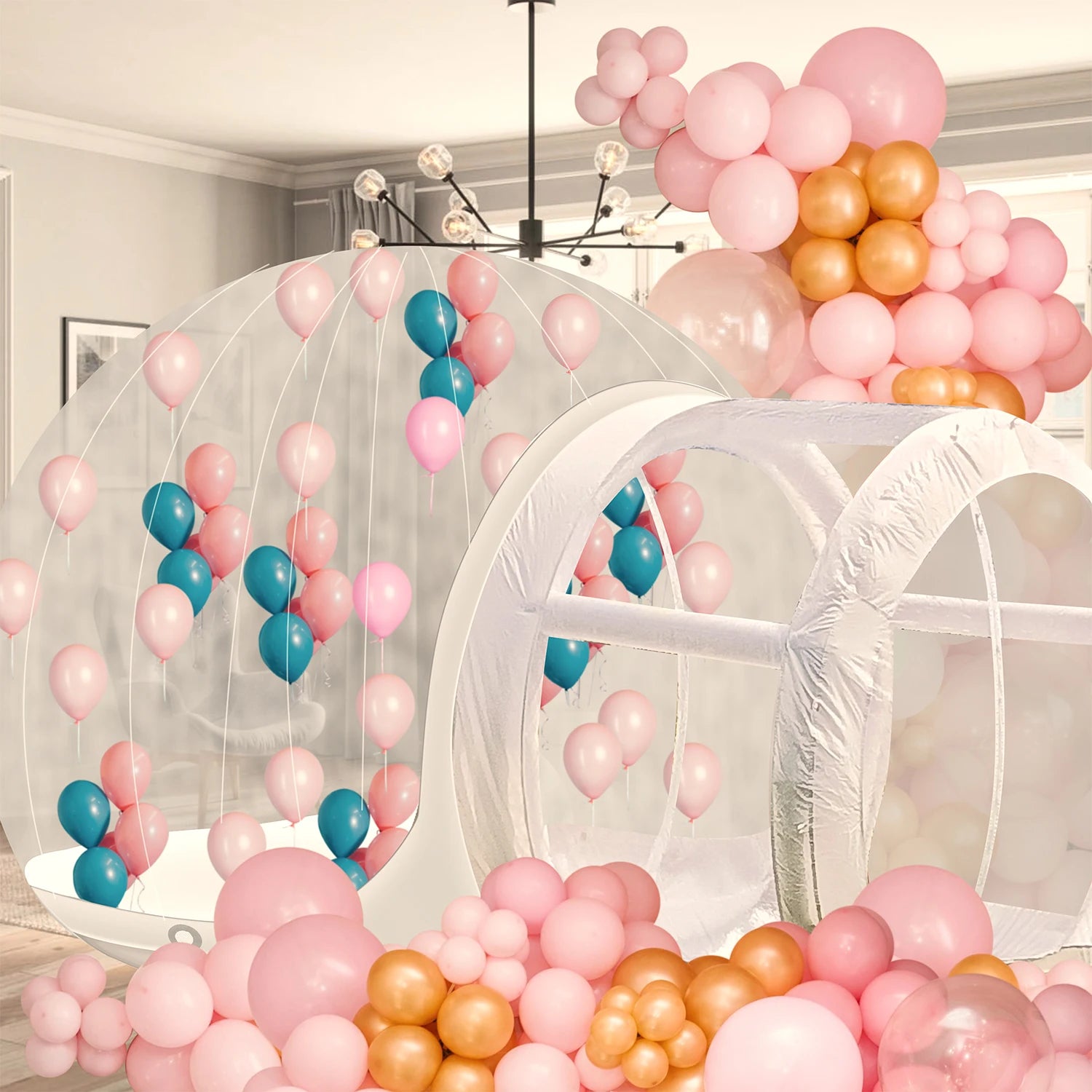 Bulle gonflable transparente installée en extérieur commercial
