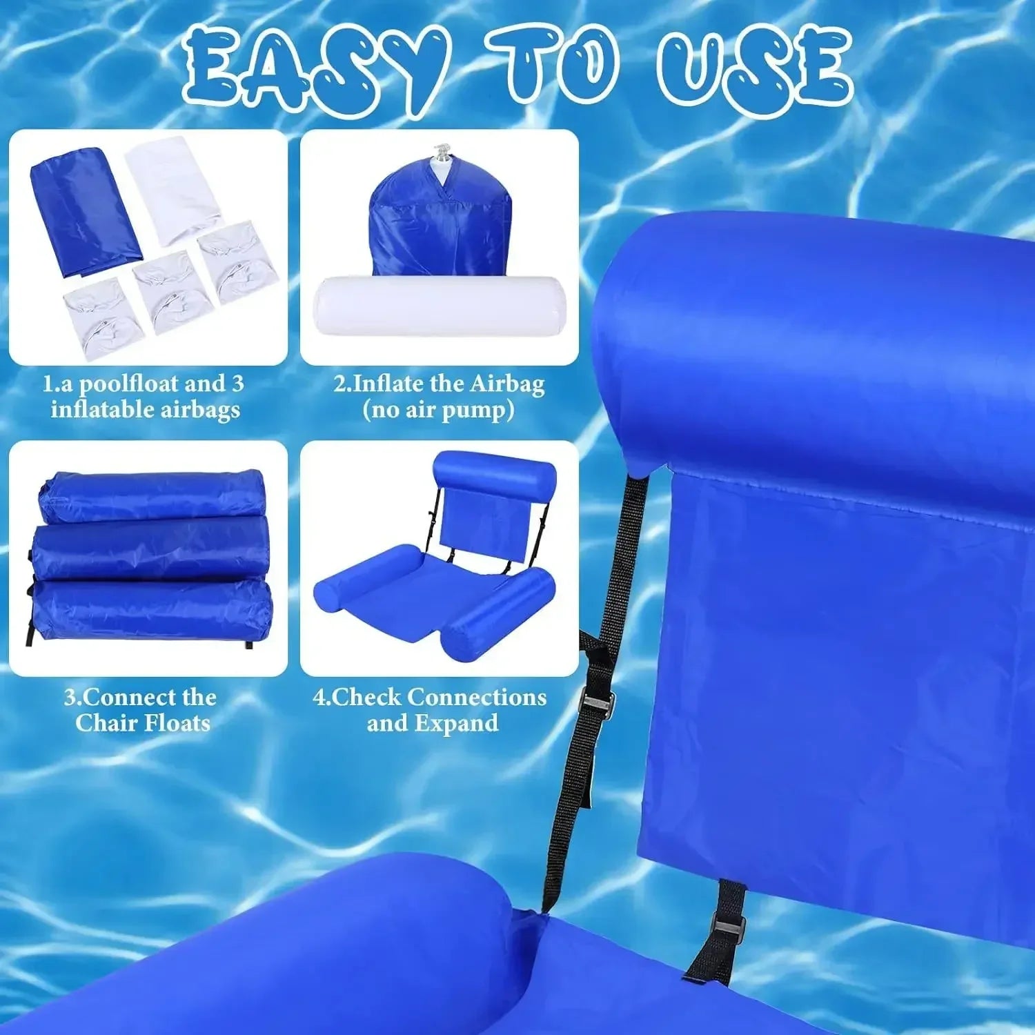 Détail des trois tubes de la bouée gonflable chaise longue