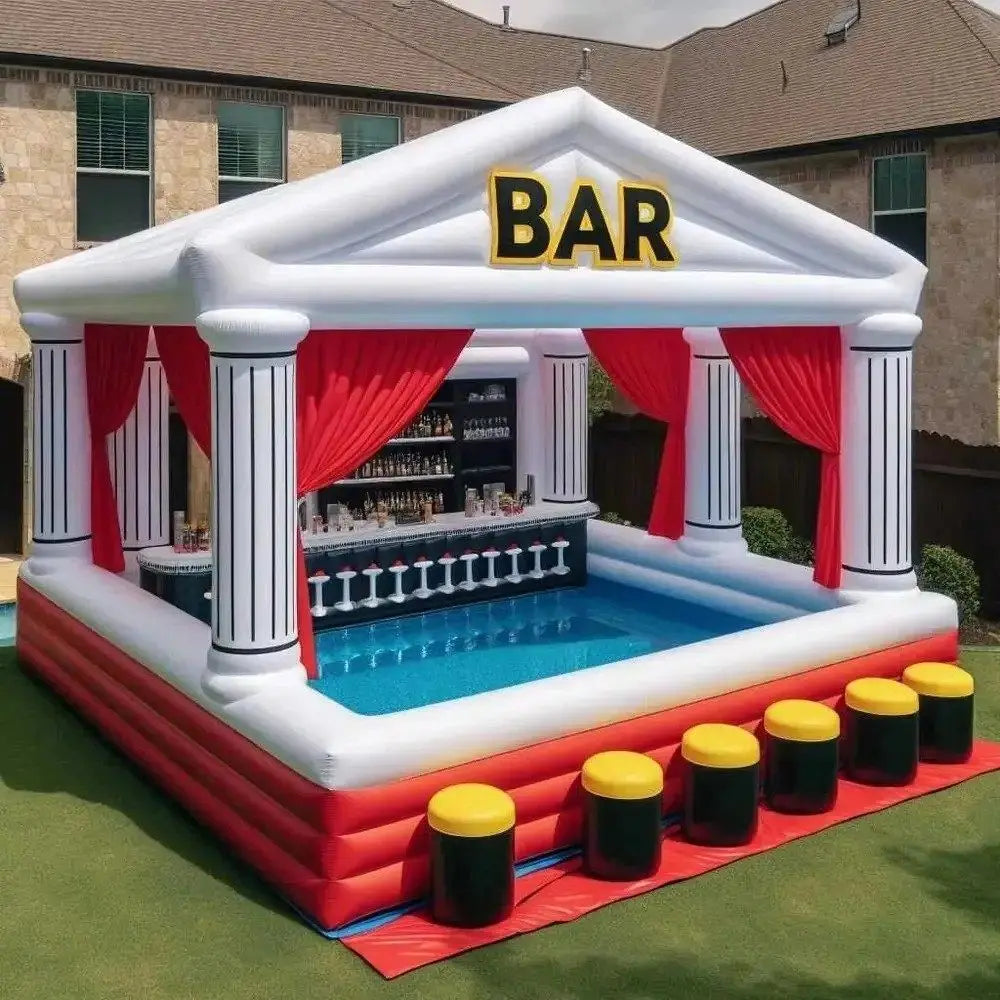 Bar gonflable piscine géant vert installé en extérieur