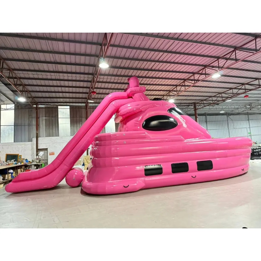 Bateau gonflable yacht rose sur l'eau vue de face