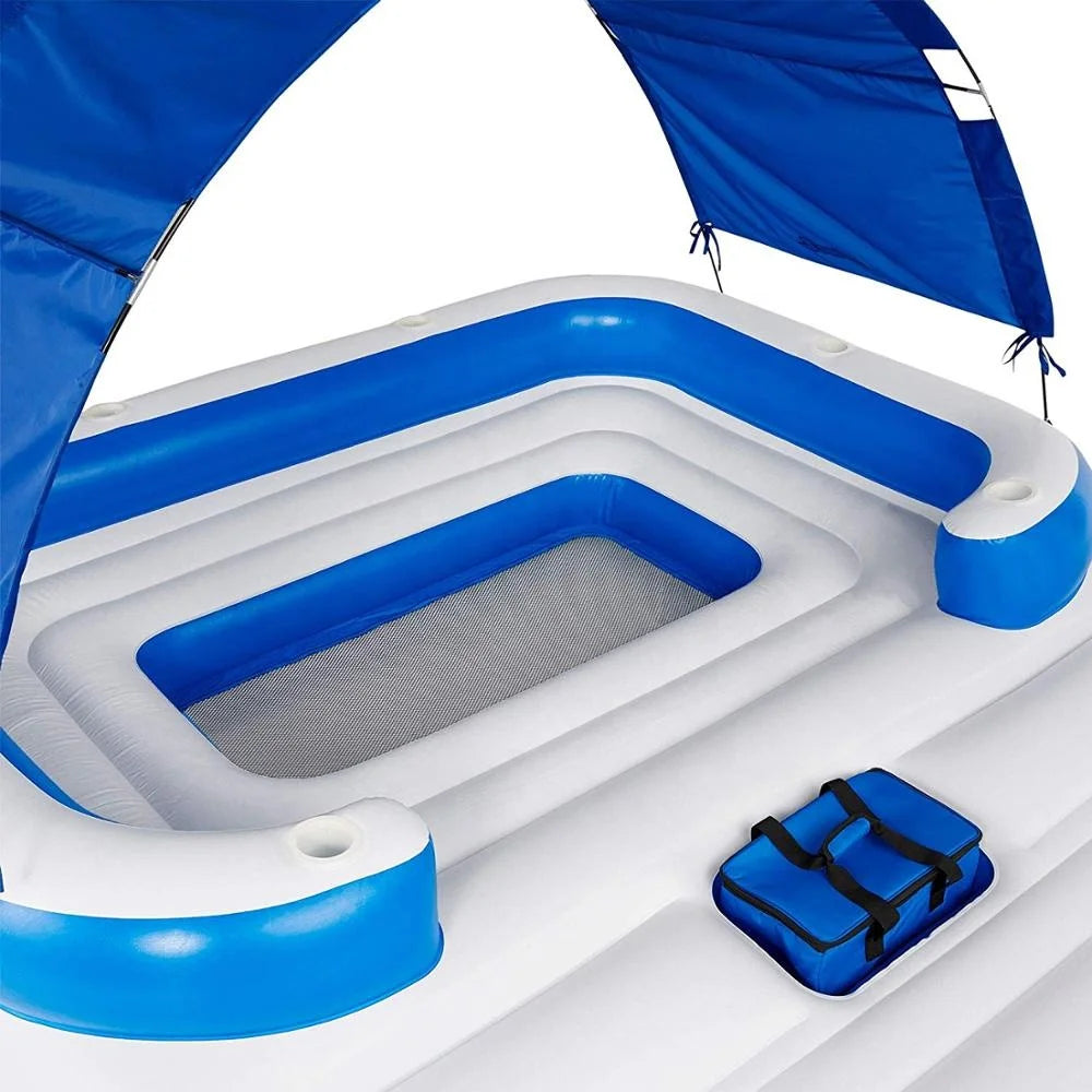Plateforme flottante gonflable en usage sur un lac