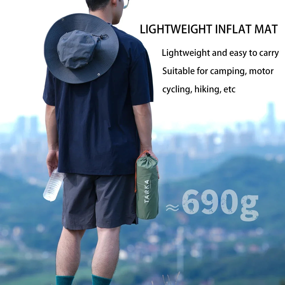 Matelas gonflable coloris kaki pour le camping