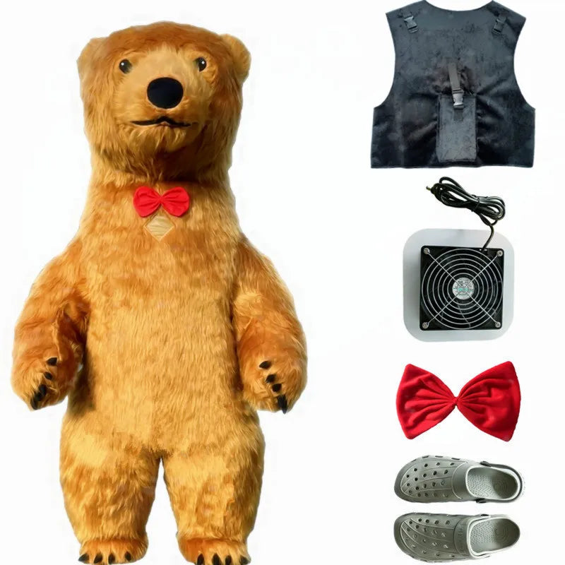 Costume gonflable mascotte ours polaire vue d'ensemble