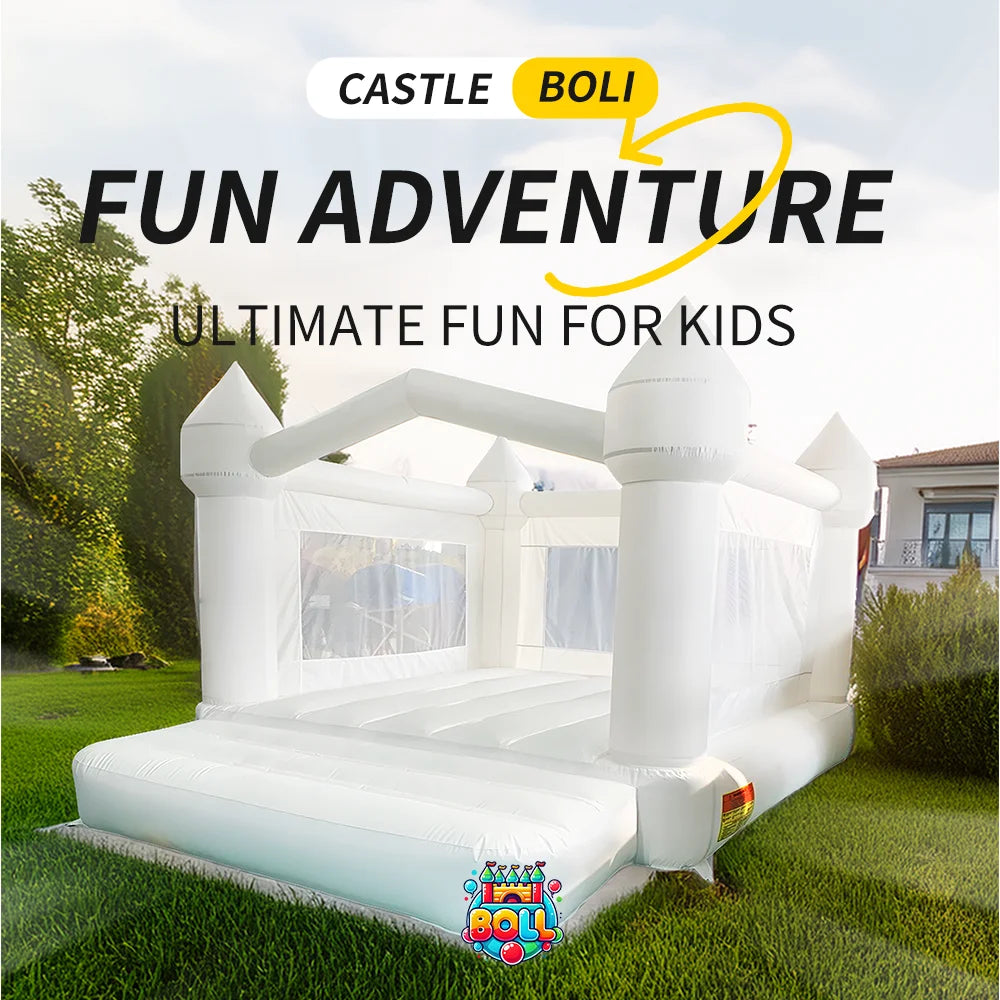 Château gonflable blanc avec toboggan latéral