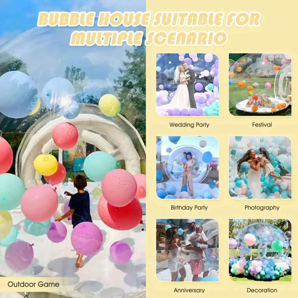 Bulle gonflable transparente utilisée pour du camping en extérieur