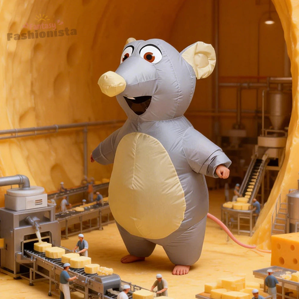 Costume gonflable de souris grise adulte vue de face