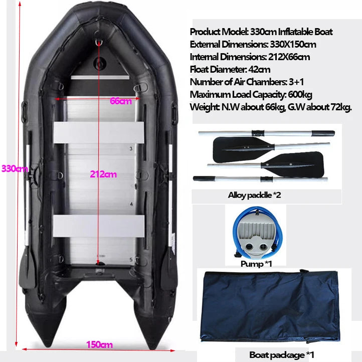 Bateau gonflable professionnel noir gonflé prêt à naviguer