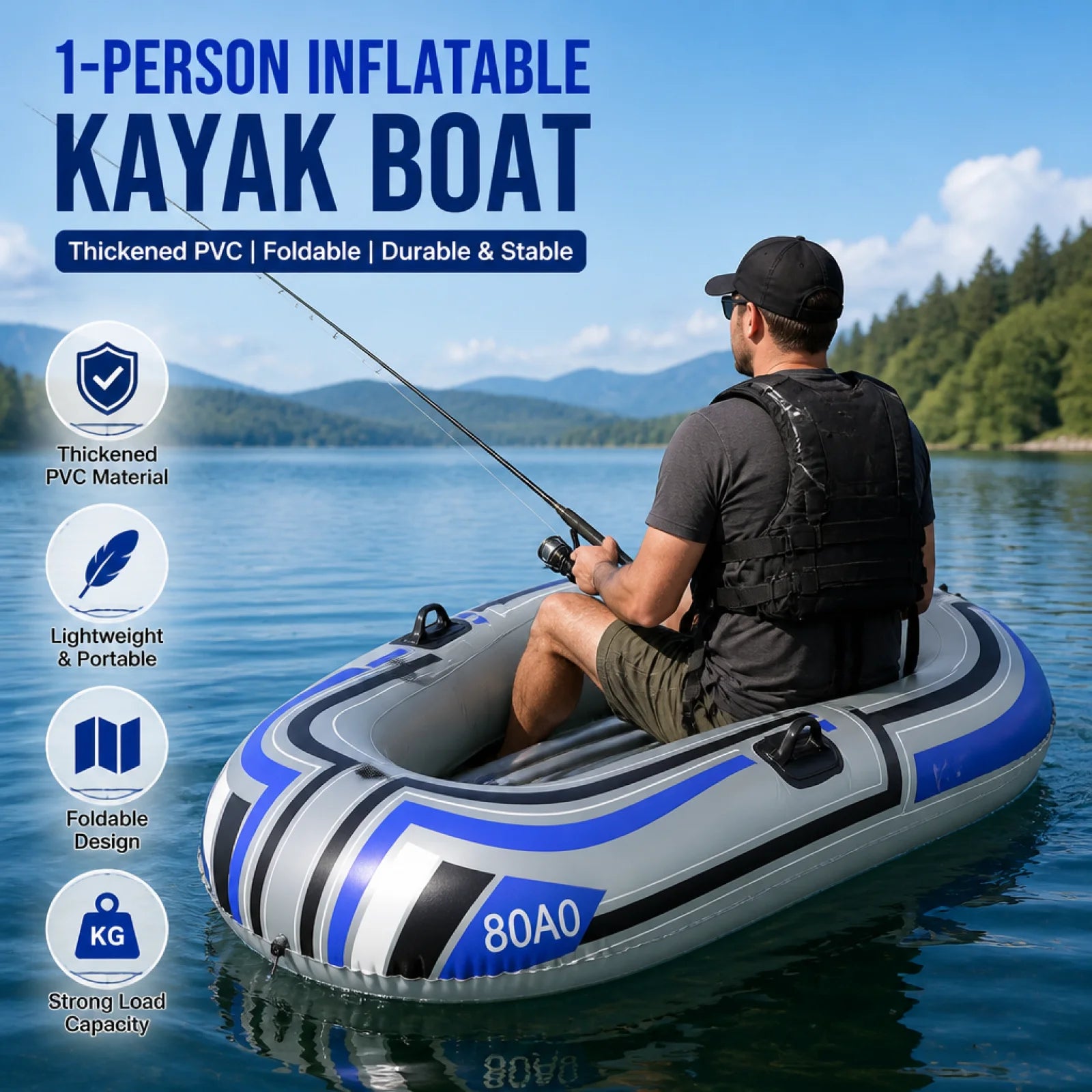 Bateau gonflable pêche pliable vue d'ensemble