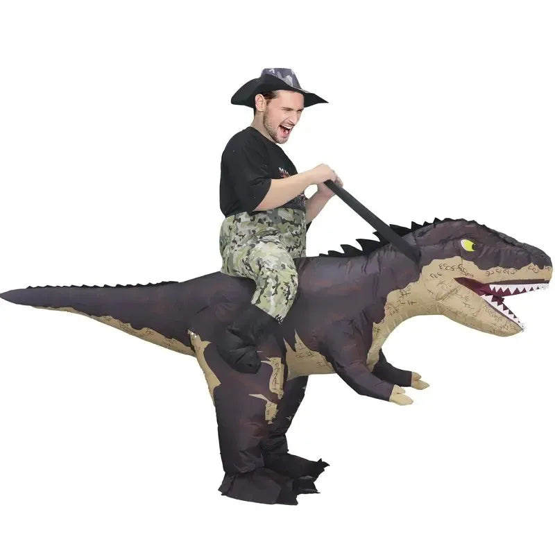Costume gonflable T-Rex cavalier noir adulte