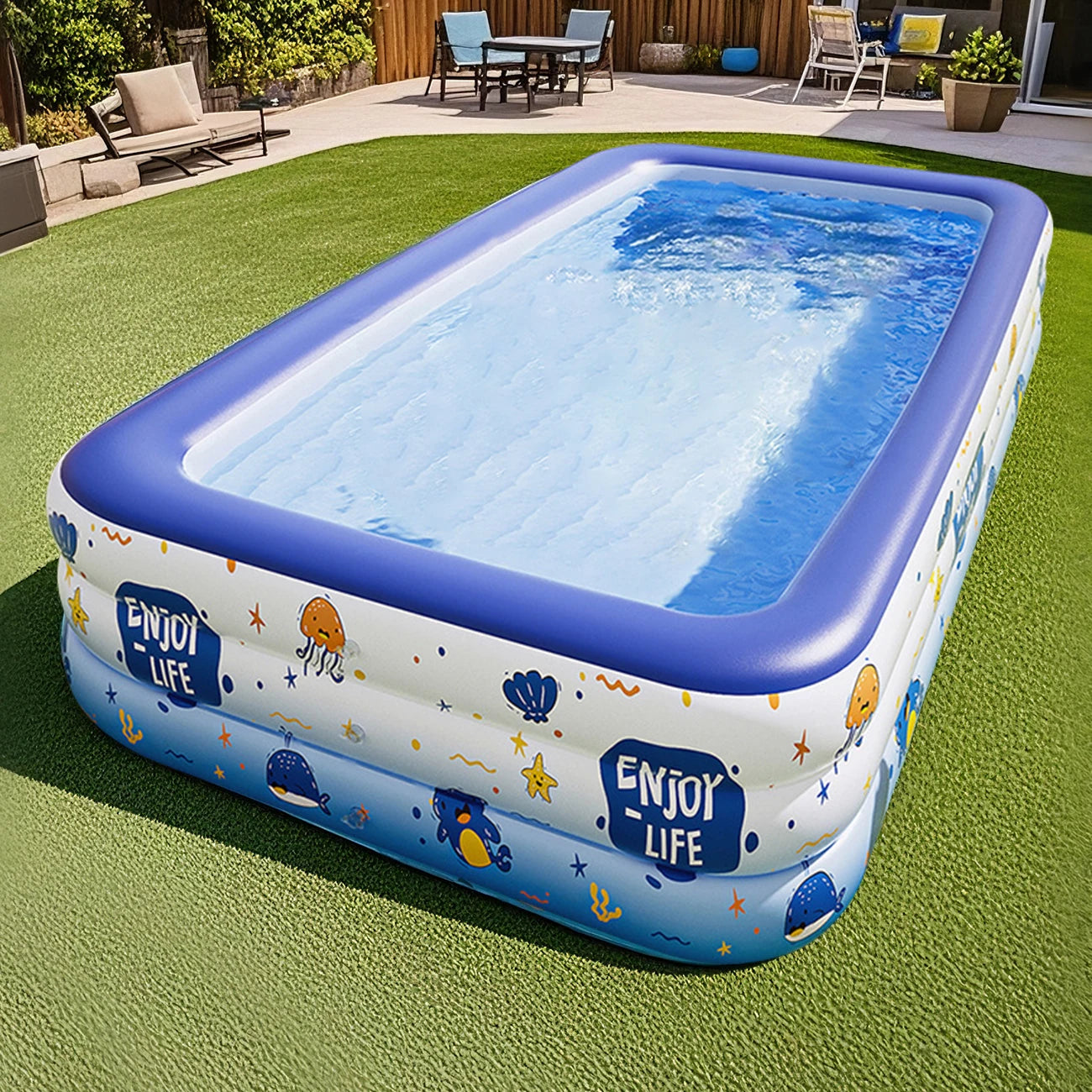 Grande piscine gonflable avec décorations océan pour enfants et familles