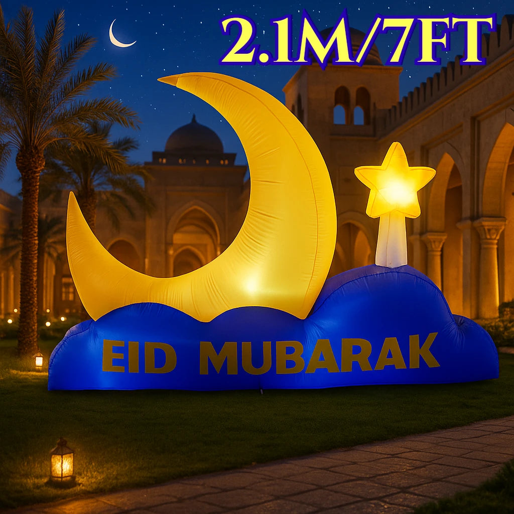Décoration gonflable château Ramadan installée avec lumières LED