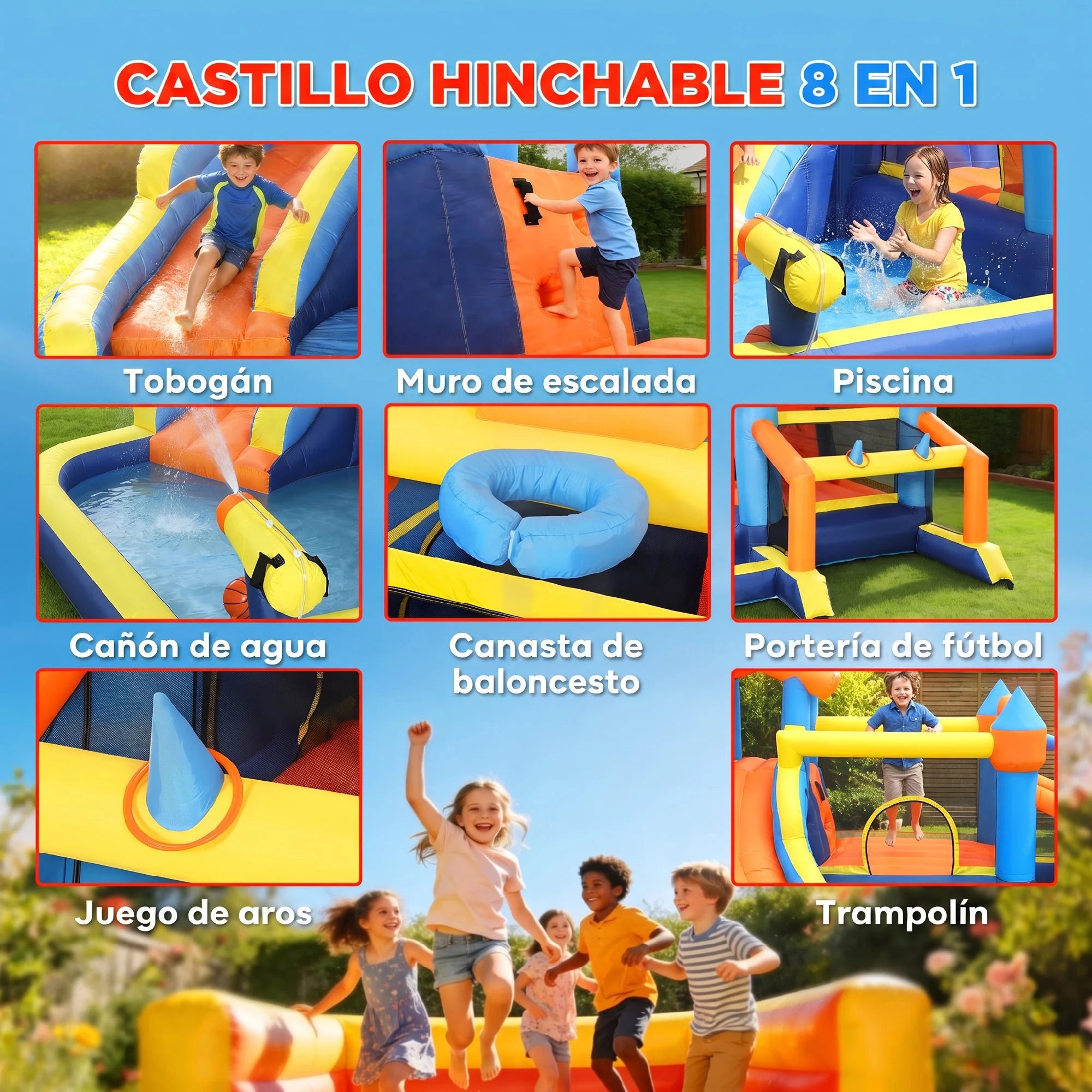 Château gonflable piscine et jeux d'eau