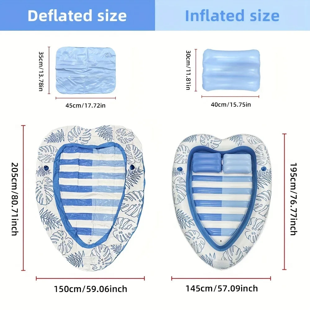 Matelas gonflable cœur oreiller piscine vue d'ensemble