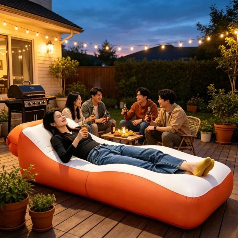 Canapé gonflable chaise longue 190 cm vert armée camping