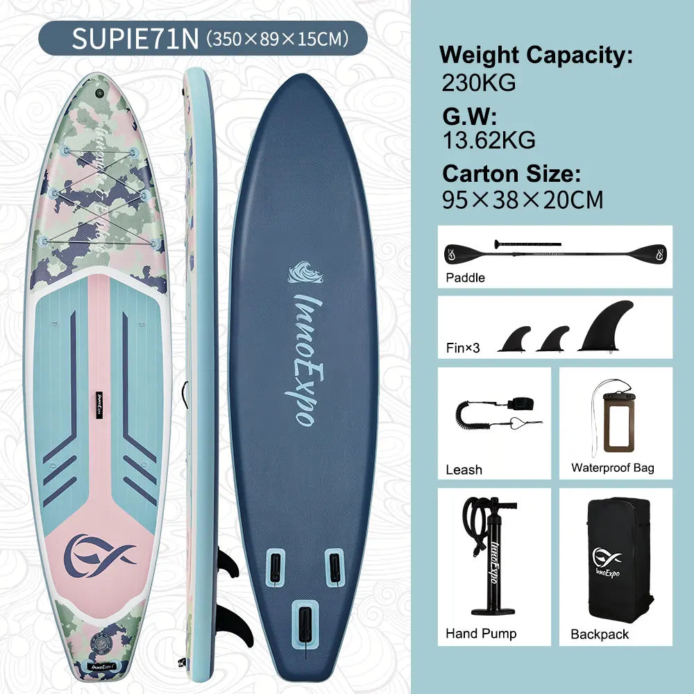 Paddle gonflable présenté avec tous ses accessoires