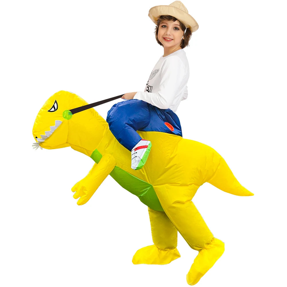 Vue arrière costume gonflable dinosaure adulte
