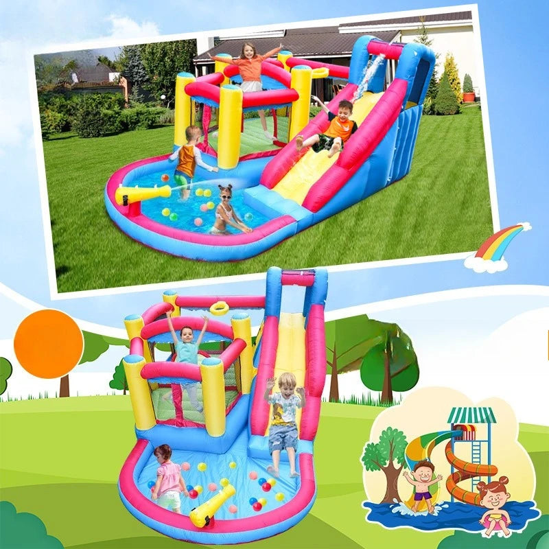 Château gonflable aquatique toboggan pistolets eau extérieur