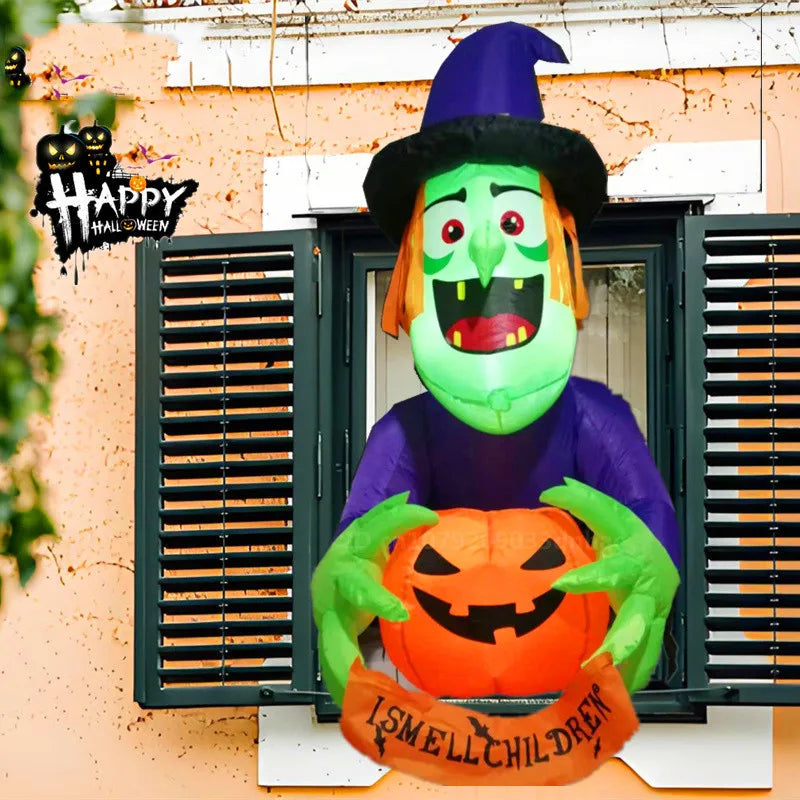 Ornement gonflable sorcière nuit Halloween effet lumineux